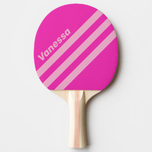 Raquette De Ping Pong Rétro ciel rose trois bandes avec nom