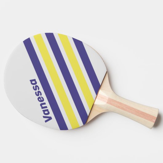 Raquette De Ping Pong Retro Electric Lemon Grape Angled Stripe with Name (Côté)