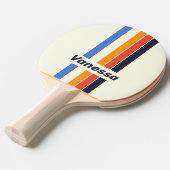 Raquette De Ping Pong Rétro Five Pin rayé avec nom (Devant Angle)