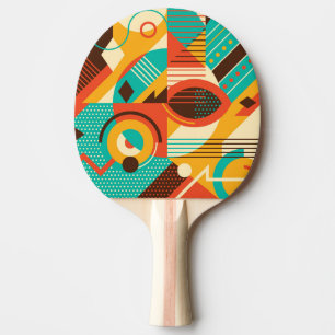 Raquette De Ping Pong Rétro géométrique coloré : abstraction vintage.