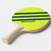 Raquette De Ping Pong Retro HI VIS Jaune Trois bandes avec nom (Devant Angle)