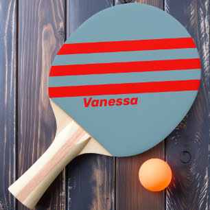 Raquette De Ping Pong Retro Mer Rouge Trois Bandes avec Nom