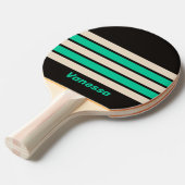 Raquette De Ping Pong Retro Midnight Mint Across Striping with Name (Devant Angle)