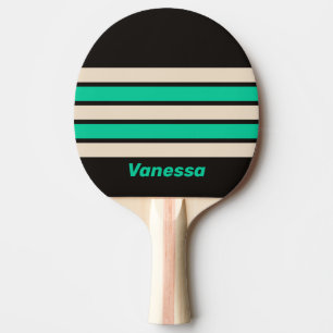 Raquette De Ping Pong Rétro Minuit Menthe sur Rayures avec Nom