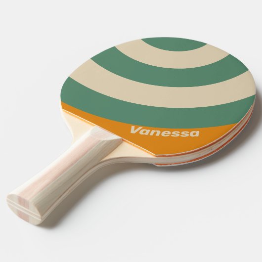 Raquette De Ping Pong Retro Orange Circle Stripe with Name (Devant Angle)