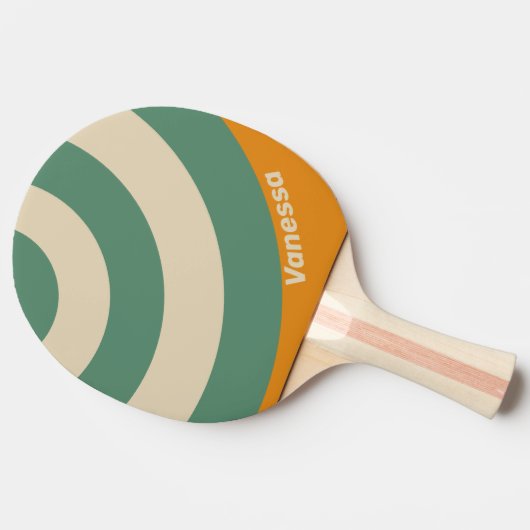 Raquette De Ping Pong Retro Orange Circle Stripe with Name (Côté)
