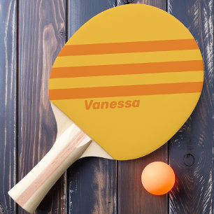 Raquette De Ping Pong Rétro Orange Groove Trois Bandes avec Nom