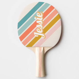Raquette De Ping Pong Retro Pastel Rainbow Nom personnalisé