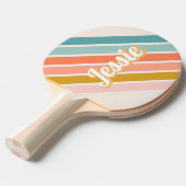 Raquette De Ping Pong Retro Pastel Rainbow Nom personnalisé (Devant Angle)