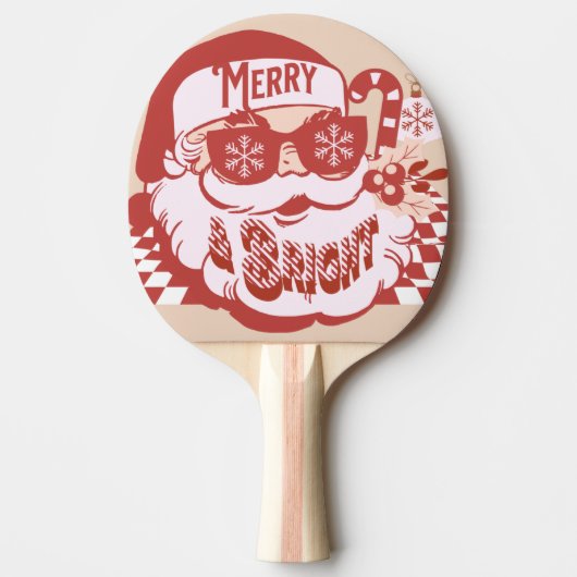 Raquette De Ping Pong Retro Père Noël Joyeux Noël rose (Devant)