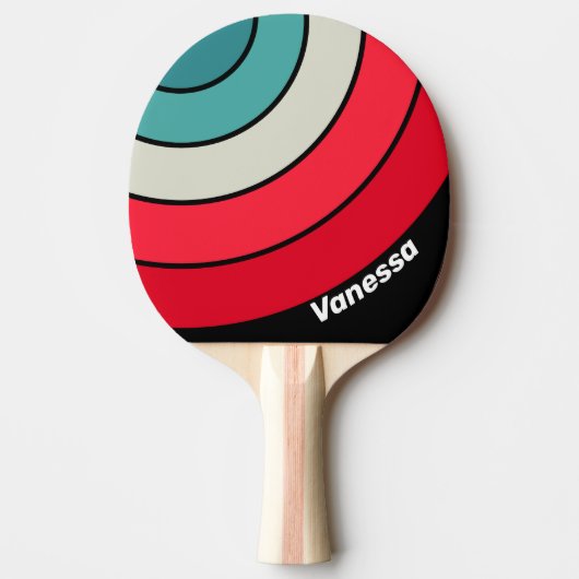 Raquette De Ping Pong Rétro Rayure de Cercle Arc-en-Ciel Caché avec Nom (Devant)