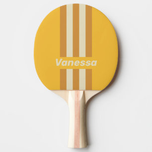 Raquette De Ping Pong Rétro Rayures Jaune Moutarde avec Nom