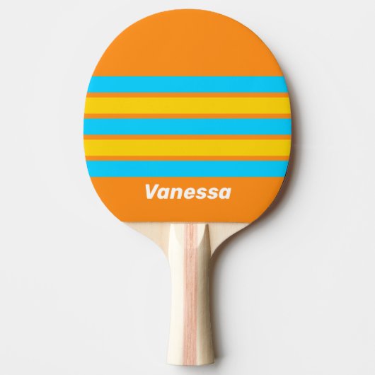 Raquette De Ping Pong Retro Summer Beach Across Striping with Name (Devant)