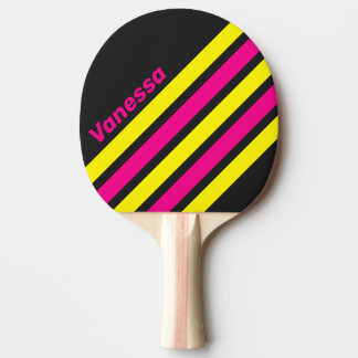 Raquette De Ping Pong Rétro Sun Glow Rayures Angulaires avec Nom