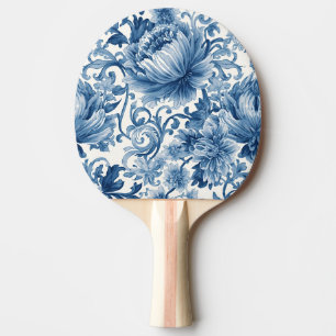 Raquette De Ping Pong Rêves Bleus   Chinoiserie Aquarelle Florale Blanch