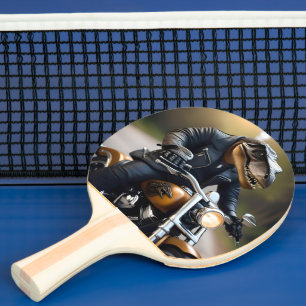 Raquette De Ping Pong Revved Up Rex : T-Rex en cuir sur une moto,