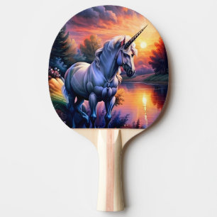 Raquette De Ping Pong Rivière du lac du coucher de soleil Licorne Sept