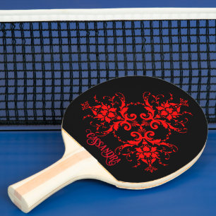 Raquette De Ping Pong Romantique, élégant Vintage Damas rouge