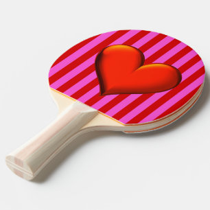Raquette De Ping Pong Rose chaud gras, bandes rouges, Coeur métallique r