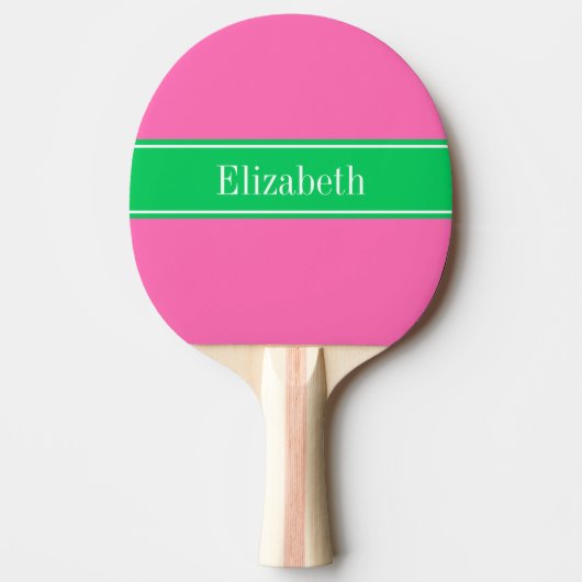 Raquette De Ping Pong Rose chaud solide #2 Emerald Green Rbn Nom Monogra (Devant)