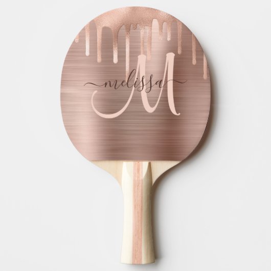 Raquette De Ping Pong Rose Chic goutte d'or brossé métal flush Script (Devant)
