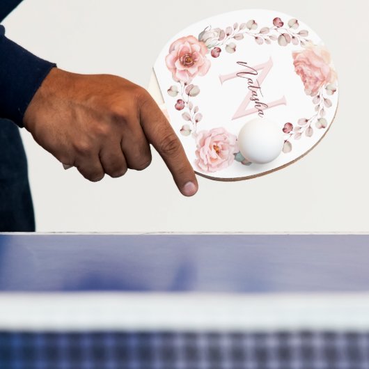 Raquette De Ping Pong Rose d'aquarelle Wreath personnalisée | BLANCHE (Insitu)