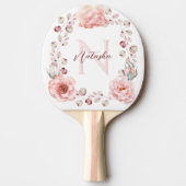 Raquette De Ping Pong Rose d'aquarelle Wreath personnalisée | BLANCHE (Devant)
