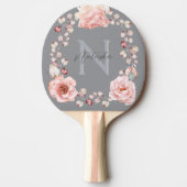 Raquette De Ping Pong Rose d'aquarelle Wreath personnalisée | Gray (Devant)
