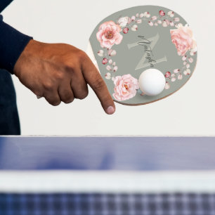 Raquette De Ping Pong Rose d'aquarelle Wreath personnalisée Vert sage