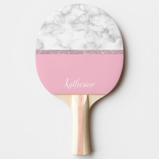Raquette De Ping Pong Rose de marbre blanc de parties scintillantes (Devant)