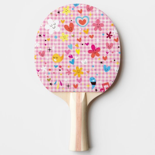 Raquette De Ping Pong rose de motif de bande dessinée d'amusement (Devant)