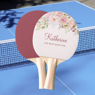Raquette De Ping Pong Rose Fleur Rose Pâle Florale La Meilleure Mère Qui