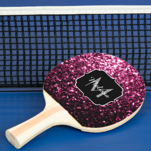 Raquette De Ping Pong Rose foncé faux brillant paillettes scintille Mono