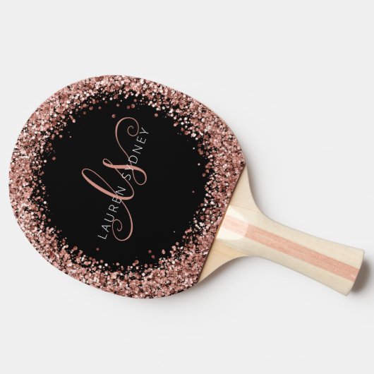 Raquette De Ping Pong Rose Gold Blush Pink Parties scintillant Glam Nom (Côté)
