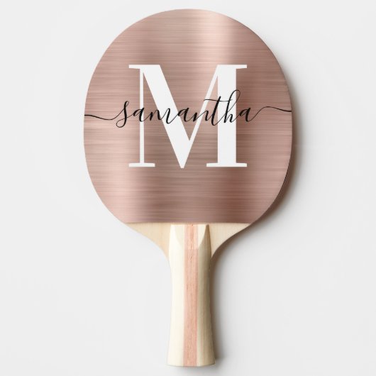 Raquette De Ping Pong Rose Gold Foil Signature Monogramme moderne Photo (Devant)