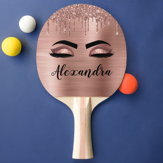Raquette De Ping Pong Rose Gold Glitter Sparkle Eyelashes Monogram