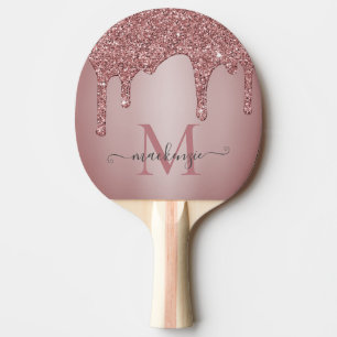 Raquette De Ping Pong Rose Gold Sparkle Glam Parties scintillant Monogra