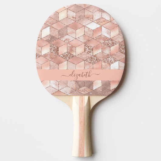 Raquette De Ping Pong Rose or cube nom de marbre glittert script (Devant)
