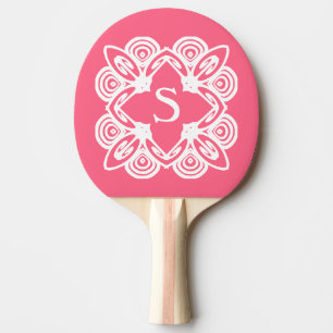 Raquette De Ping Pong Rose rose blanc monogramme papillon 4Sara
