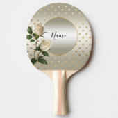 Raquette De Ping Pong Roses blanches Coeurs or Ping Pong Paddle (Devant)
