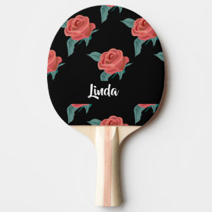 Raquette De Ping Pong Roses roses roses sur noir