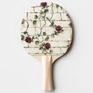 Raquette De Ping Pong Roses Rouges Pierres Fausse Grises Blanc Crème