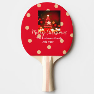 Raquette De Ping Pong Rouge doré joyeux Noël ajouter nom de famille anné