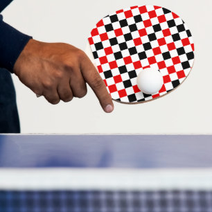 Raquette De Ping Pong Rouge Noir et Blanc Carreaux