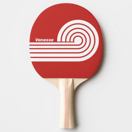 Raquette De Ping Pong Rouge Rétro Dual Boucles avec Nom (Devant)