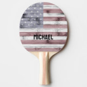 Raquette De Ping Pong Rouge rustique Blanc Bleu Bois américain drapeau A (Devant)