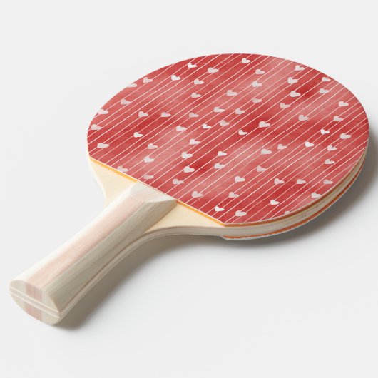 Raquette De Ping Pong Rouges Rayures Blanches Cœurs Saint-Valentin (Devant Angle)