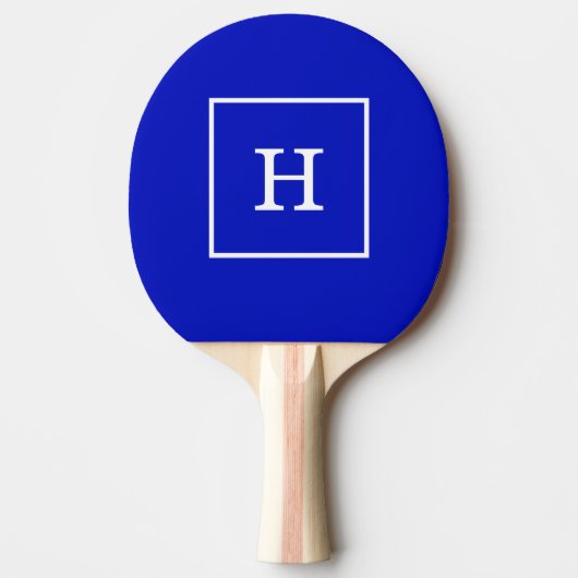 Raquette De Ping Pong Royal Bleu Blanc encadré Monogramme initial (Devant)