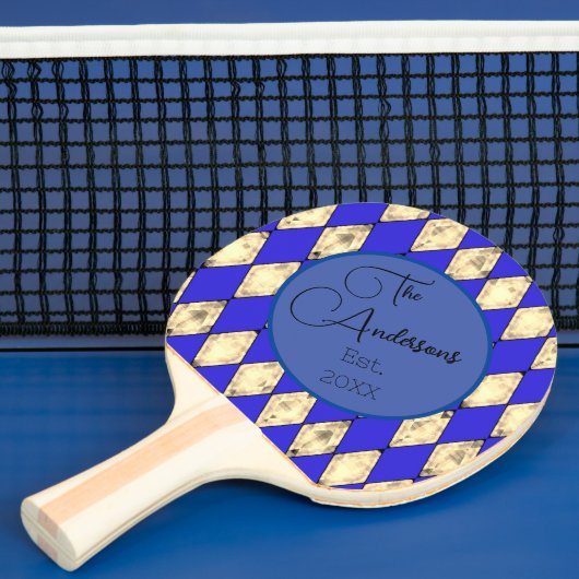 Raquette De Ping Pong Royal Blue and Gold Nom de famille moderne Arlequi (Insitu)