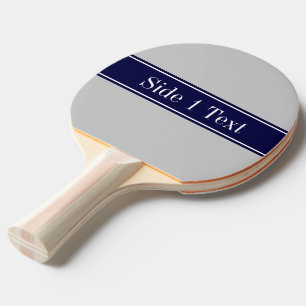 Raquette De Ping Pong Ruban Bleu Marine Gris Uni Monogramme Prénom